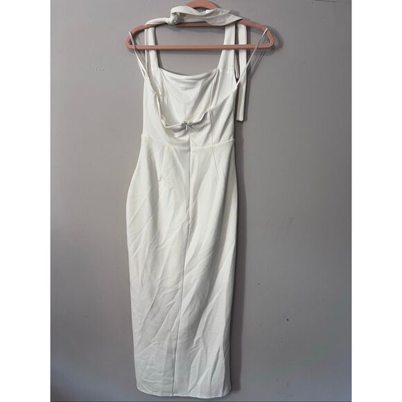 NWT Selfie Leslie Halterneck Gathered Pleat Side Knee Length Dress White - Picture 6 of 9